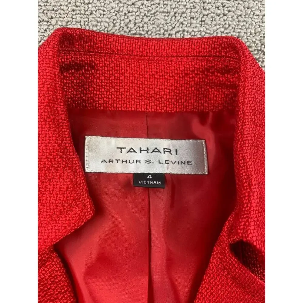 Y2K Tahari Arthur S Levine Blazer Women 4 Red Two Button Notch Lapel Long Sleeve
